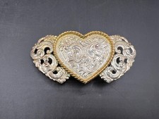 VINTAGE CRUMRINE WESTERN BELT BUCKLE CLASSIC SCROLL GOLD SILVER MADE IN USA