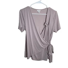 BP. Blouse Women's Small Mauve V-Neck Wrap Short Sleeve Tee Shirt Modal Solid