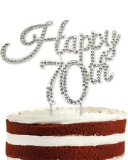Crystal Rhinestones Happy 70th Cake Topper Pick for Birthday Decoration Premium