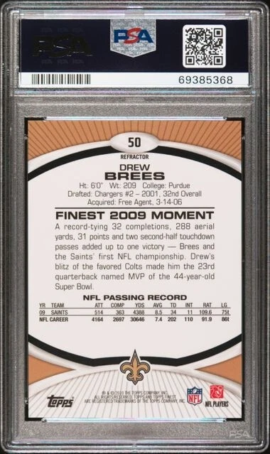2010 Drew Brees Finest XFractor #50 New Orleans Saints /399 Graded PSA 9 MINT - Image 2 of 2