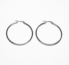 Stainless Steel Polished 40mm Diameter 2mm Hoop Earrings - 1 1/2" In Diameter