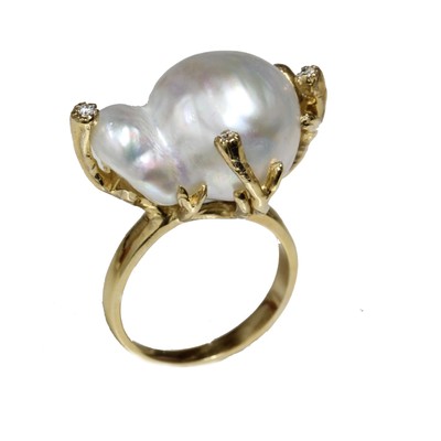 Diamantring mit Südseeperle 14MM Barock AAA in 14k Gelbgold