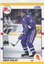 90/91 SCORE ROOKIE AND TRADED...OWEN NOLAN...ROOKIE...CARD # 80T...NORDIQUES. rookie card picture