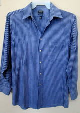 Arrow USA 1851 Men Dress Shirt 15-15 32/33 Button Long Sleeve Plaid Pocket Blue