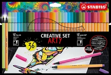 Stablio Creative Set Arty Fibre-Tip Pens 1mm and Fineliners 0.4mm, 36 Count