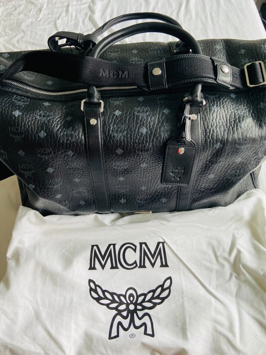 MCM Traveler Weekender Bag In Visetos Black