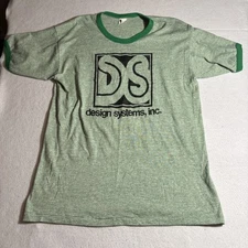 Vintage Design Systems Inc Shirt Mens XL Green Ringer Russell Athletic 70s USA