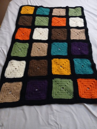 27x 42 Handmade Crochet Baby Lap Blanket Throw Squares With Black Trim Orange - Picture 11 of 11