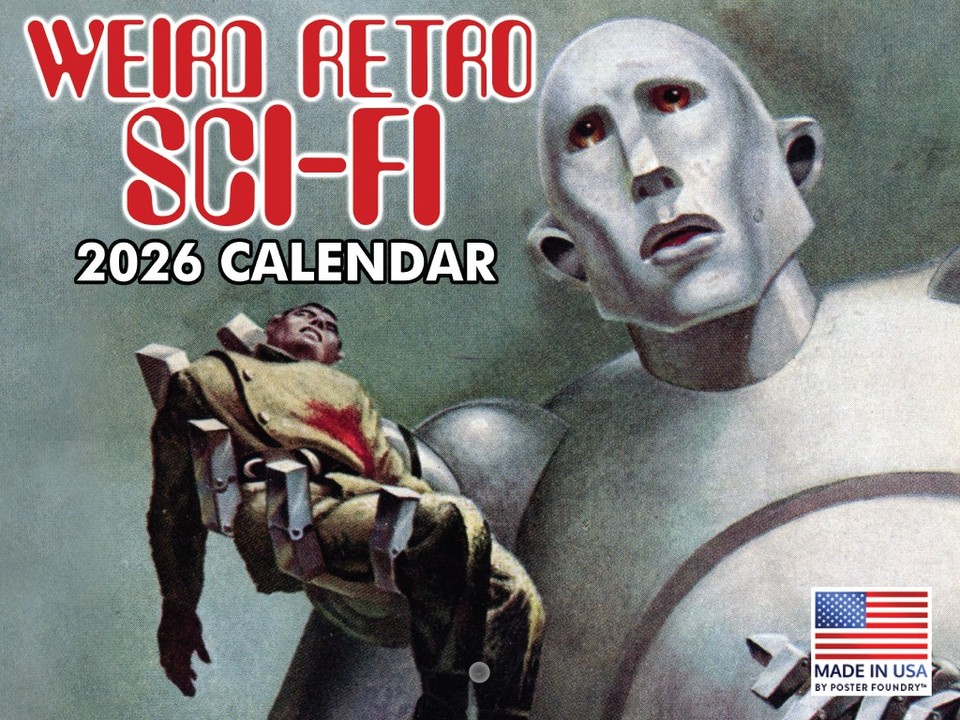 A 2026 wall calendar packed with pulpy vintage sci-fi art — functional, retro-cool, and a great low-stakes gift for any genre nerd.