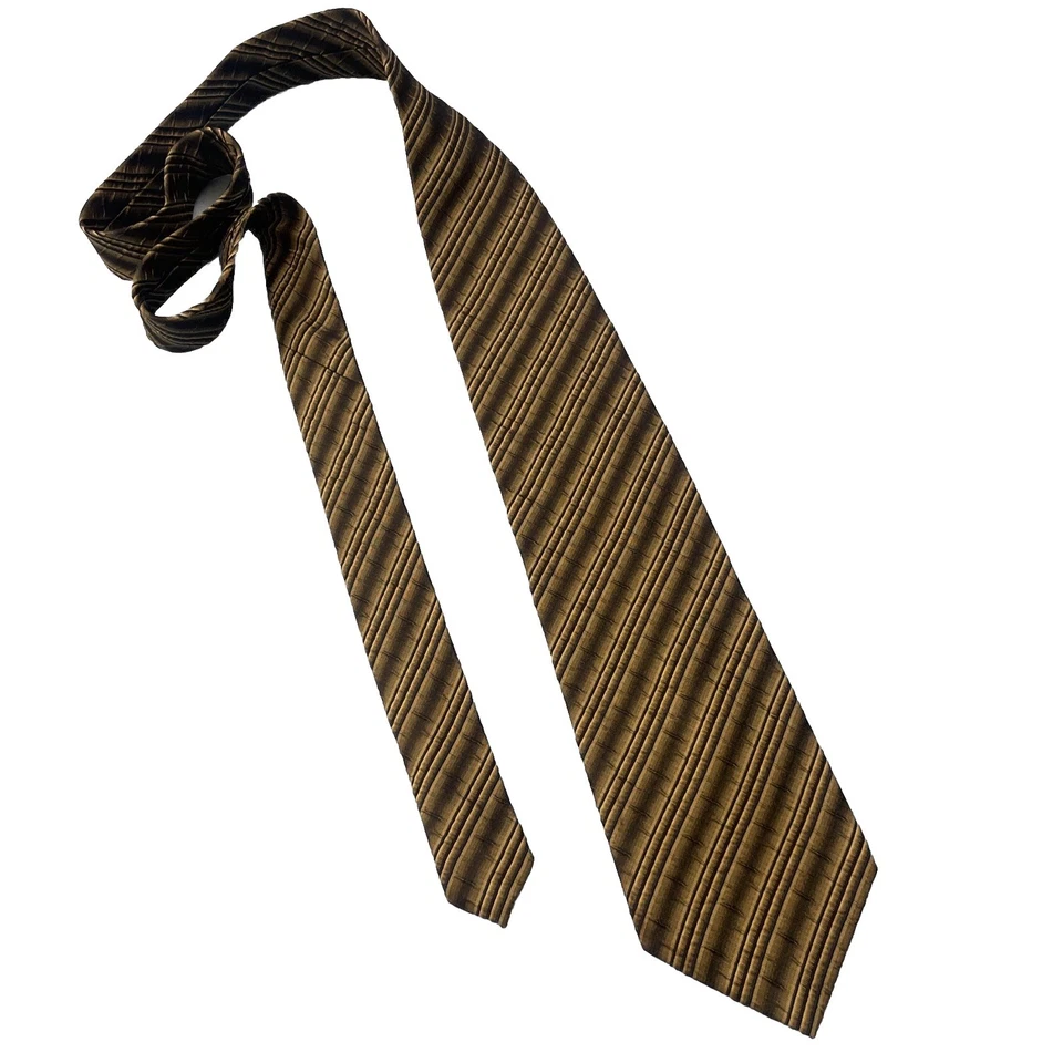 Corbata Martinelli Vintage Seda Plisada Repp Oro Amarillo Gris Rayas Rara 3.5" 58" Foto 2 de 4