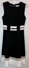 Calvin Klein Black Sleeveless Color Lock Fit & Flare Belted Dress Womens Size 2