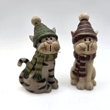 Blossom Bucket Winter Cats With Hats Scarves Figures 2pc Folk Art Suzi Skoglund