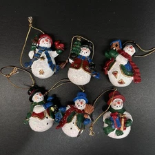 Lot Of 6 Assorted Happy Snowman Christmas Ornaments, Resin, Holiday Ornaments