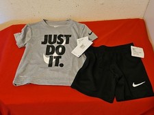 Nike Baby Boy Shirt  Shorts Set Gray, Black  White  Just Do It  3T