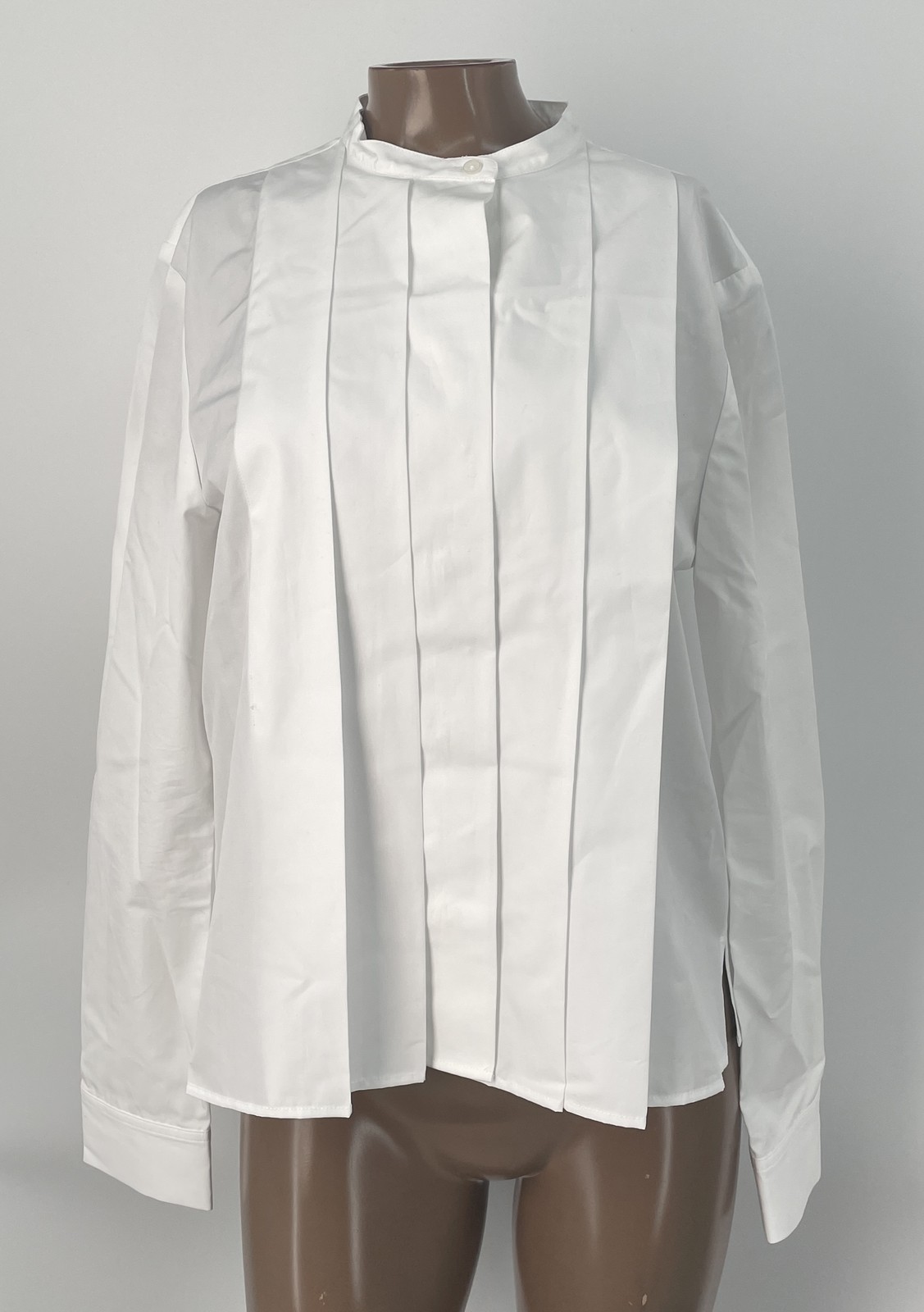 TWP Womens Top White Size M Close Call Pleated-Front Collarless Cotton Refined