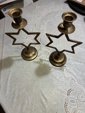 2 Vintage Heavy 9 1/2" BRASS Shabbat STAR of DAVID Candle Holders Nice, WoW!!