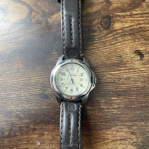 Vintage Timex Expedition Metal Field Watch Leather Brand *Needs Battery Y2K