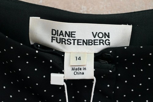 NWT $398 DIANE VON FURSTENBERG DVF Wide Leg SILK Pants Navier Dot Black 14 - Picture 5 of 11
