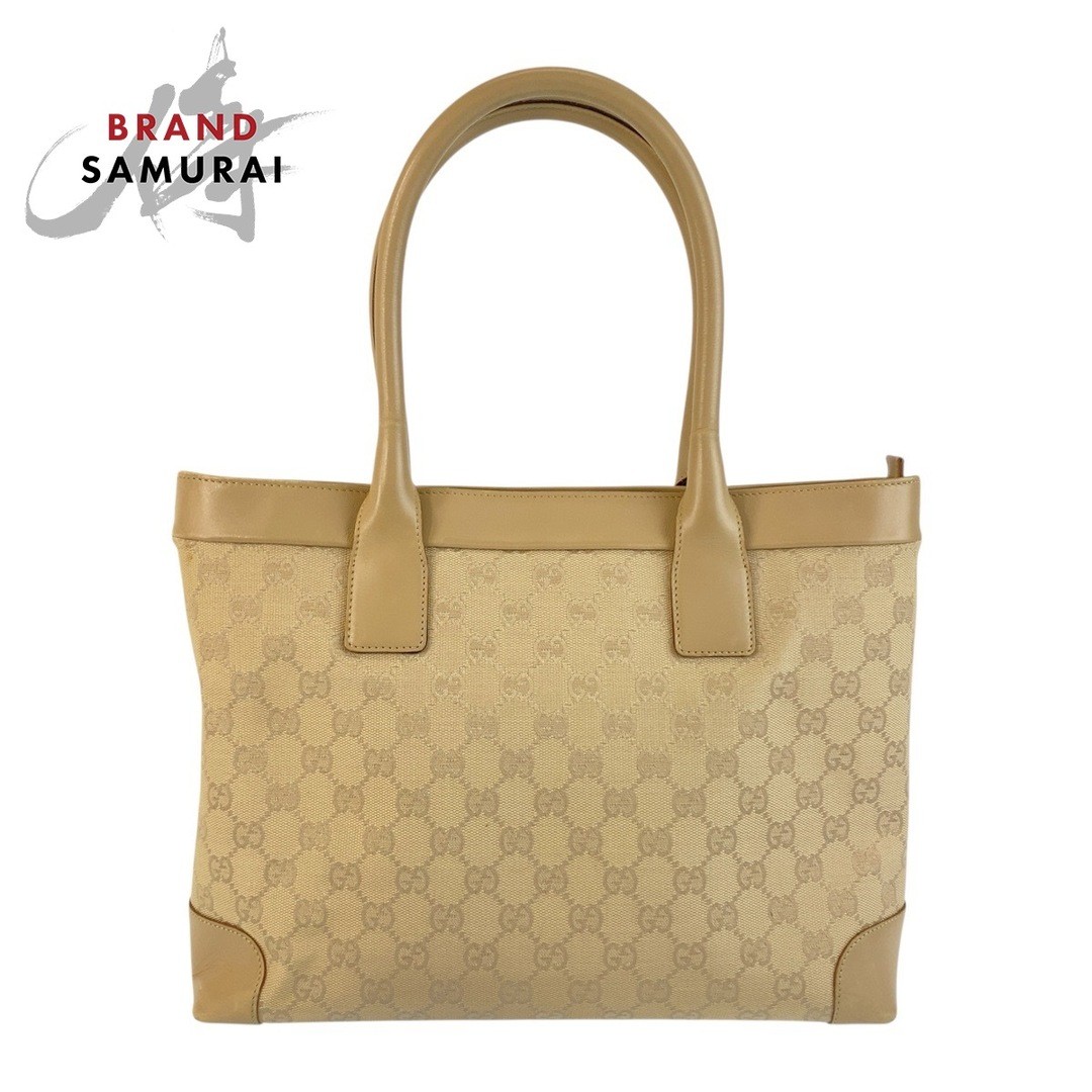 GUCCI Beige GG Canvas Leather Tote Bag Women's Used Gold Hardware