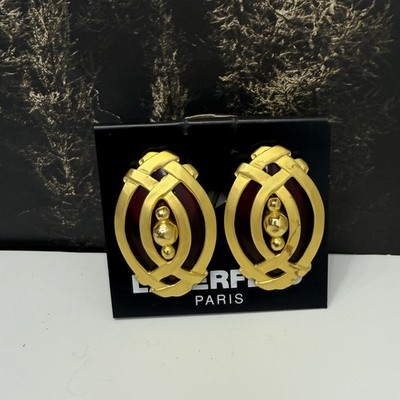 Rare Vintage Karl Lagerfeld Paris KL Signed Oversized 2  Clip Earrings
