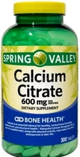 Spring Valley Calcium Citrate Tablets Dietary Supplement 600 Mg 300 Count