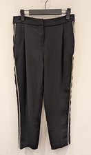 Unbranded Ladies Trousers Size 8 Black With White Side Stripe Straight Leg VGC.