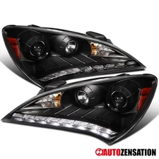 Fit 2010-2012 Hyundai Genesis Coupe Black LED Strip Projector Headlights Lamps