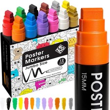 12 Colors Jumbo Acrylic Paint Markers 15mm Chisel Tip Waterproof Poster Pens