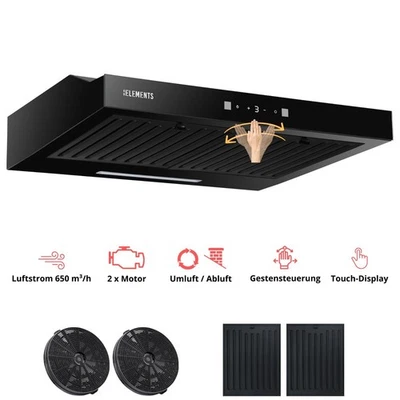 KB ELEMENTS Dunstabzugshaube 60 cm, 650 m³/h, Doppelter Motor, Gesten, Touch