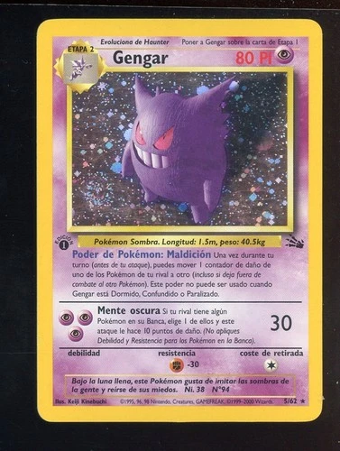 Pokemon TCG Fossil 1st Edition #5/62 Gengar Holo Rare SUPER FAT SWIRL