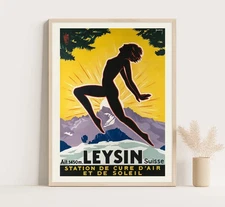 Leysin Switzerland Vintage Travel Poster: Swiss Alps Wall Art