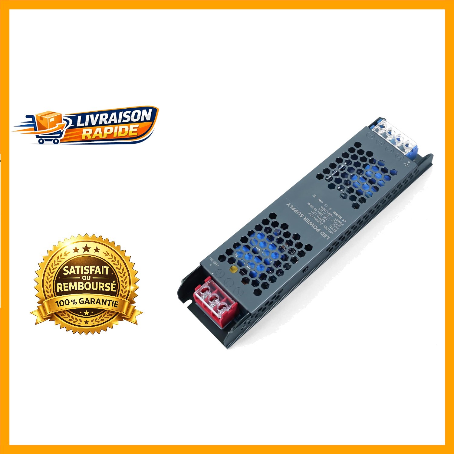 Transformateur LED 300W extra plat avec sécurité intégrée contre surtension