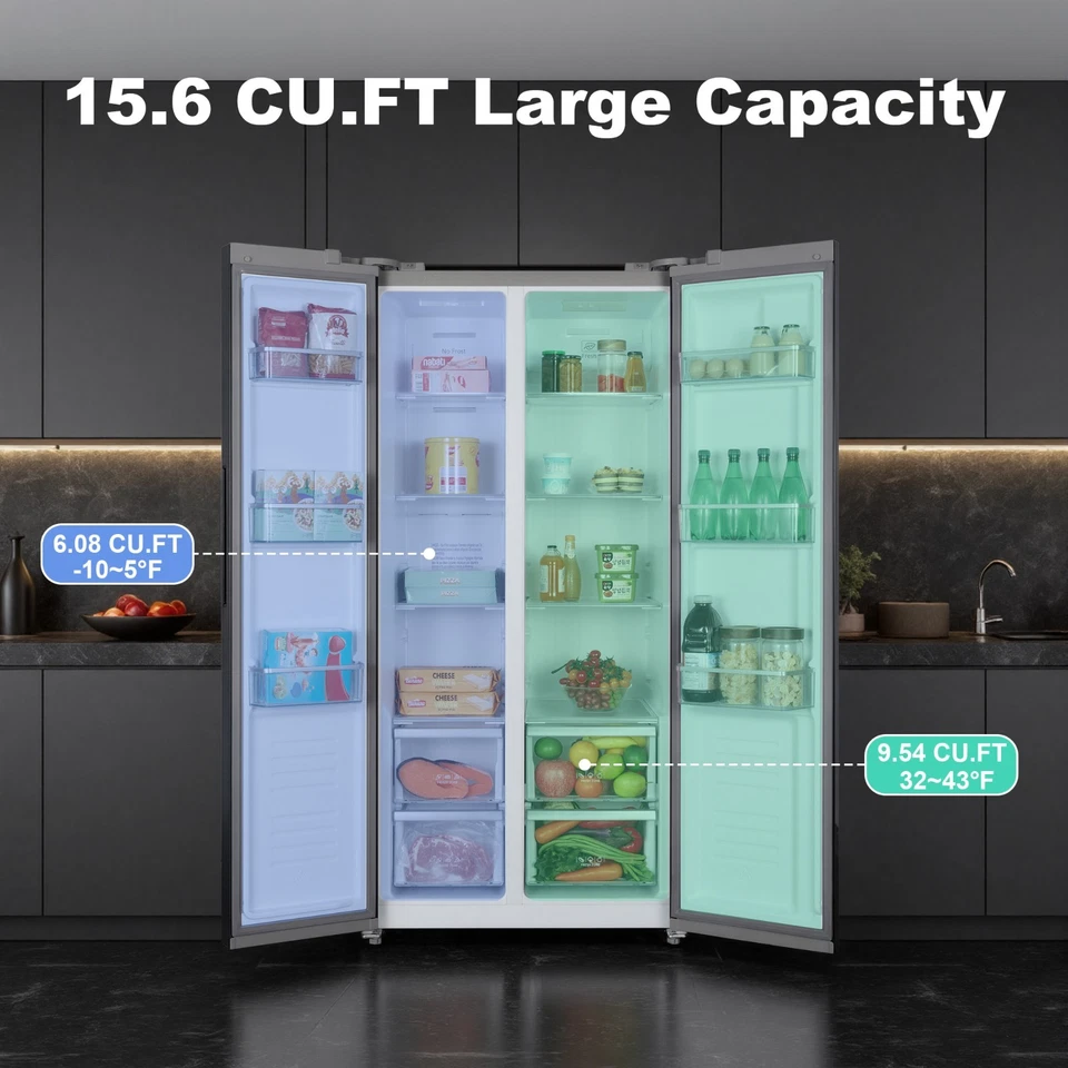 Refrigerador Side by Side de 15,6 pies cúbicos con congelador, acero inoxidable negro, 33 pulgadas Foto 4 de 4