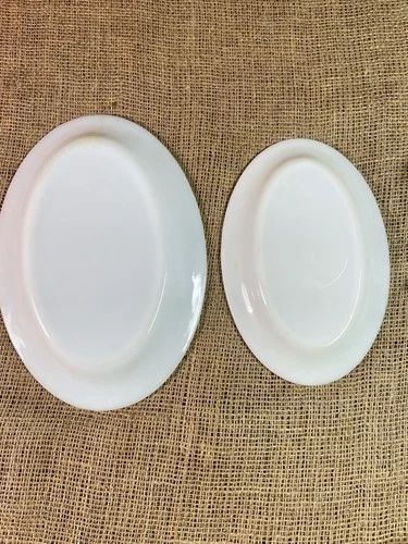 2-Vintage Anchor Hocking Fire King Milk Glass White Oval Platters 11x7.5 & 9x6