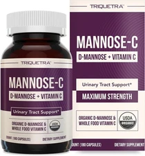 Organic D-Mannose + Whole Food Vitamin C Natural UTI Support Supplement 60 SERV