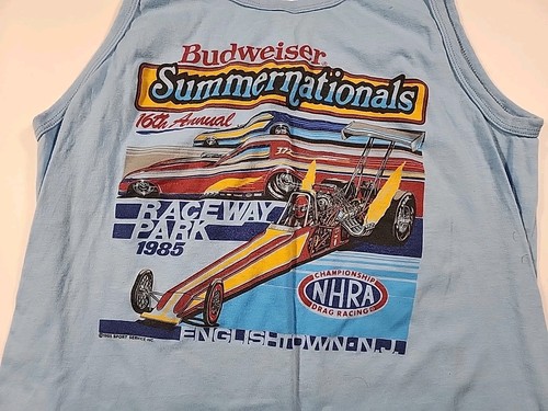 Vintage 1983/85 Budweiser US NHRA Nationals Indianapolis Tank Top Baby blue LRG - Picture 7 of 12