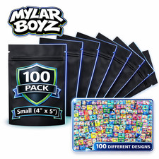 100 Pack 3.5g Mylar Bags 4 x 5 Assorted Random Designs Packaging Pouches