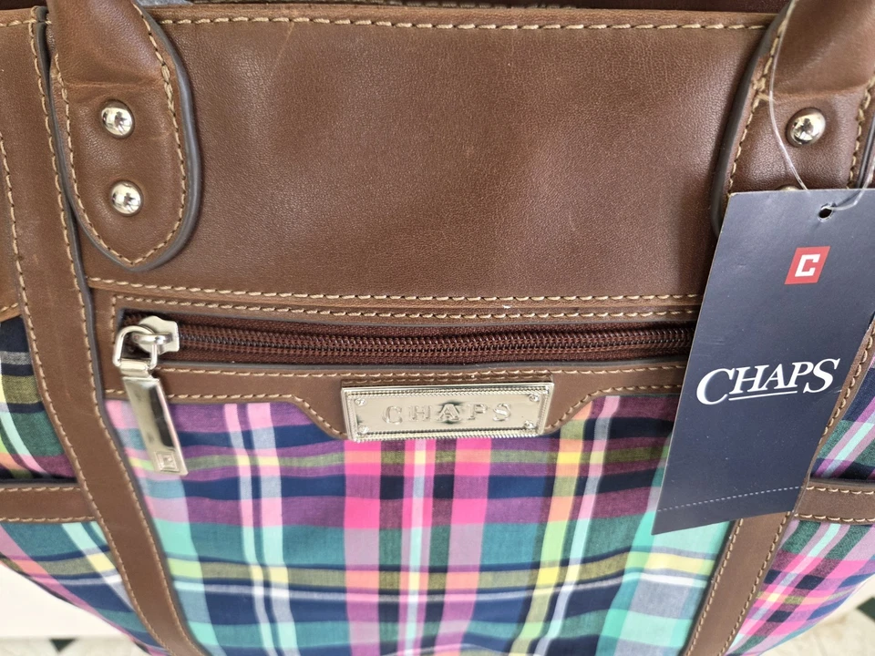 Chaps яркий клетку Ryder среднего размера наплечная сумка с короткими ручками розовый синий бирюзовый коричневый новый - Изображение 2 из 4