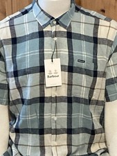 Image of BARBOUR Short Sleeve Shirt BRAND NEW WITH TAGS Size L Tartan Check Blue /Beige