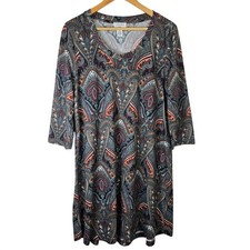 Carmen Marc Valvo Women XL Paisley Print 3/4 Sleeve Knit Dress