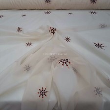 Cream Starbuzz Embroidered Voile Fabric Window Net Curtains Swags & Tails