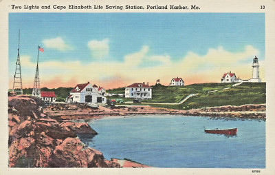 Portland Hafen Me Maine ~ Zwei Lights-Cape Elizabeth Life Saving-Vintage