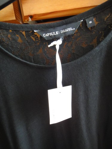SIMPLY BE BLACK COTTON T-SHIRT Grown On Sleeves Ladder Stitch Lace V Back Top 26 - Picture 13 of 13