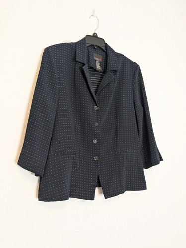 Vintage SCARLETT Dotted Navy Poly Knit Career Jacket Blazer; Size 15/16 - Picture 2 of 6
