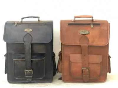 Sac en cuir marron/noir pour homme sac à dos pour ordinateur portable sac à d... - Photo 1/4