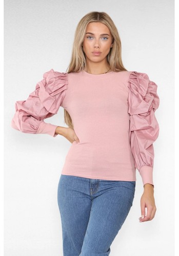 Womens Ladies Oversized Long Balloon Puff Sleeve Ribbed Jumper Blouse Shirt Tops - 第 1/15 張圖片