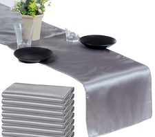 10 Silver Gray Satin Table Runner 12" X 108" Wedding B'day Party Table decor