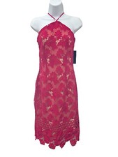 Venus Red Floral Lace Halter Neck Midi Dress 2 Lace Overlay NWT