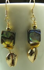 Abalone Earrings  Gold Colored Cowrie Shells Handmade