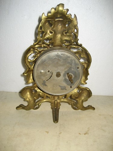 ANTIQUE NEW HAVEN GILT ART NOVEAU WINGED CHERUB FIGURE BOUDOIR CLOCK WORKING - Picture 10 of 12